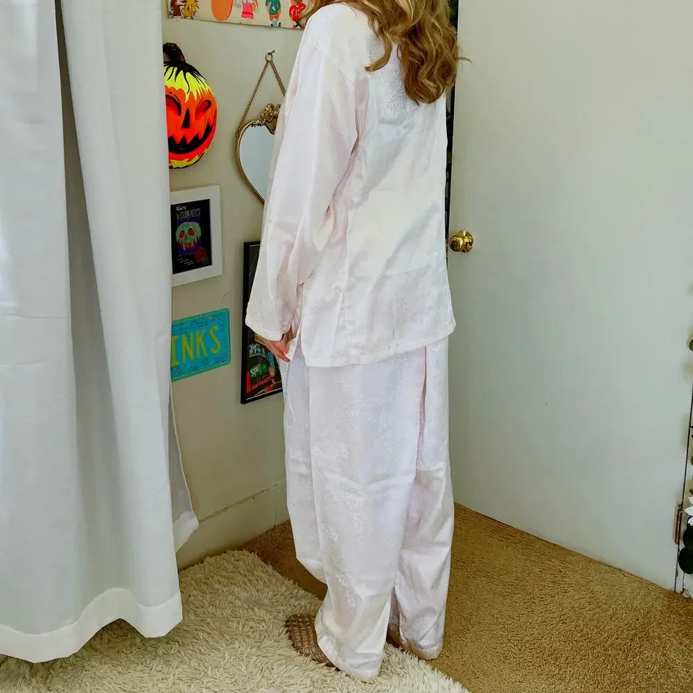 Vintage 90s Jaclyn Smith Pale Pink Satin Pajamas Plus Size XL 2X